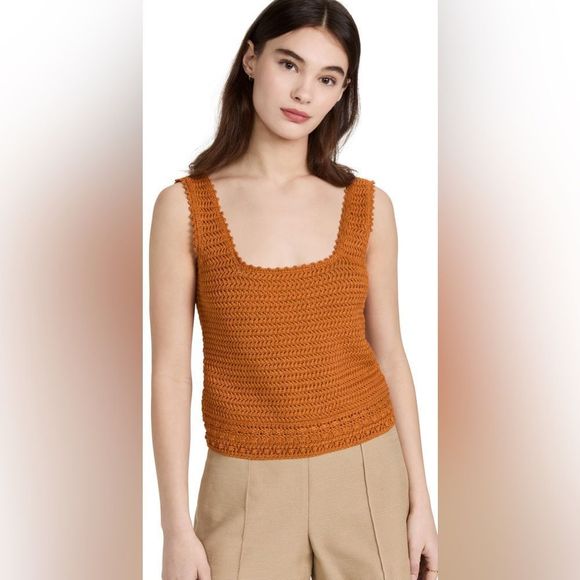 Vince. Crochet square neck tank in burnt orange large - Picture 6 of 11